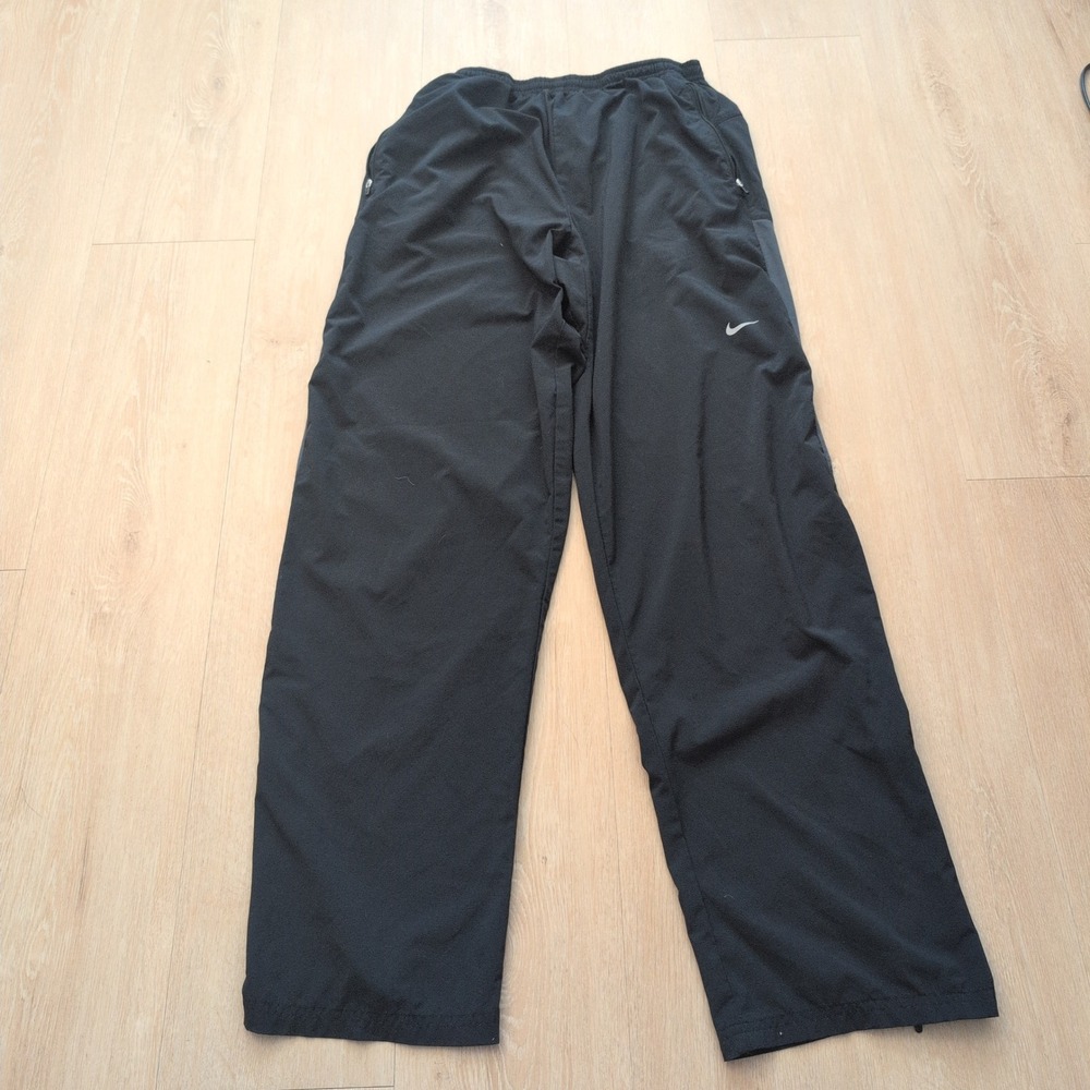 Nike Mens Medium Dri-FIT Track Pants Black Straight Leg Zipper Ankle Performance